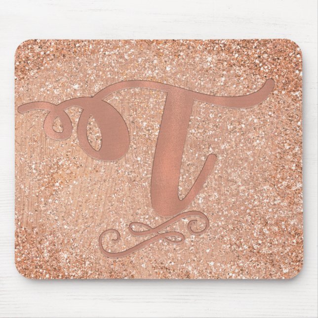 Pink Rose Gold Glam Initial Name Letter T Custom Mouse Pad (Front)