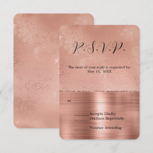 Pink Rose Gold Glam Lace Wedding RSVP Card