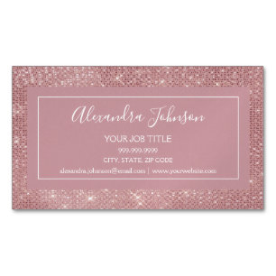 Pink Rose Gold Glam Sparkle Modern and Elegant Magnetic Business Card