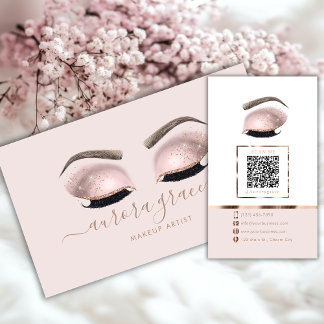 Pink Rose Gold Glamour Makeup Artist Business Card