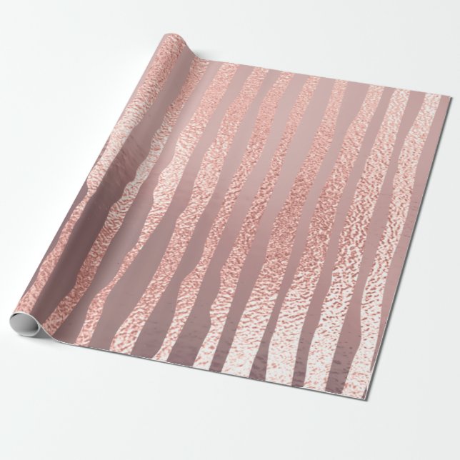 Pink Rose Gold Glass Powder Stripes Lines Painted Wrapping Paper (Unrolled)