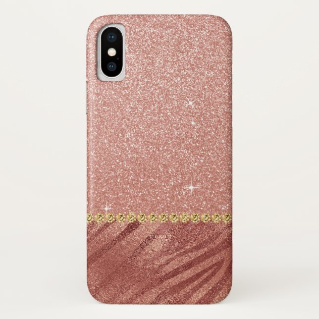 Pink Rose Gold Glitter and Sparkle Animal Print Case-Mate iPhone Case (Back)