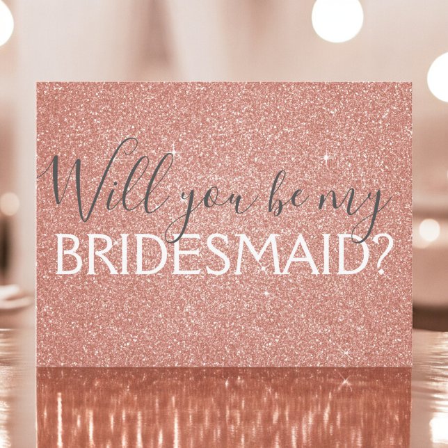 Pink Rose Gold Glitter and Sparkle Bridesmaid Invitation Postcard (Creator Uploaded)