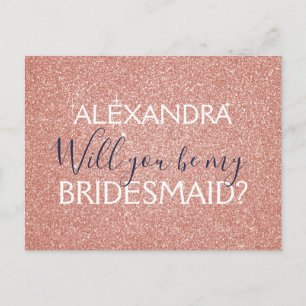 Pink Rose Gold Glitter and Sparkle Bridesmaid Invitation Postcard