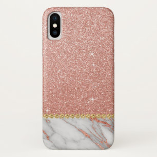 Pink Rose Gold Glitter and Sparkle Marble iPhone X Case