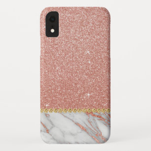 Pink Rose Gold Glitter and Sparkle Marble iPhone XR Case