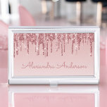 Pink Rose Gold Glitter and Sparkle Monogram Business Card Holder<br><div class="desc">Pink Rose Gold Faux Dripping Glitter and Sparkle Elegant Girly Business Card Holder. This Business Card Holder can be customized to include your first and last name.</div>