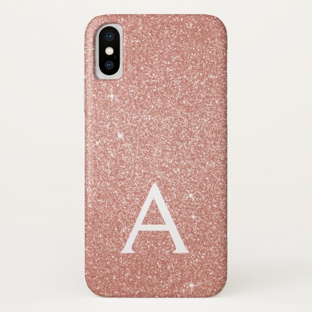 Pink Rose Gold Glitter and Sparkle Monogram Case-Mate iPhone Case (Back)