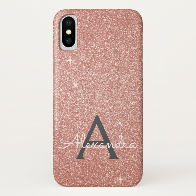Pink Rose Gold Glitter and Sparkle Monogram Case-Mate iPhone Case (Back)