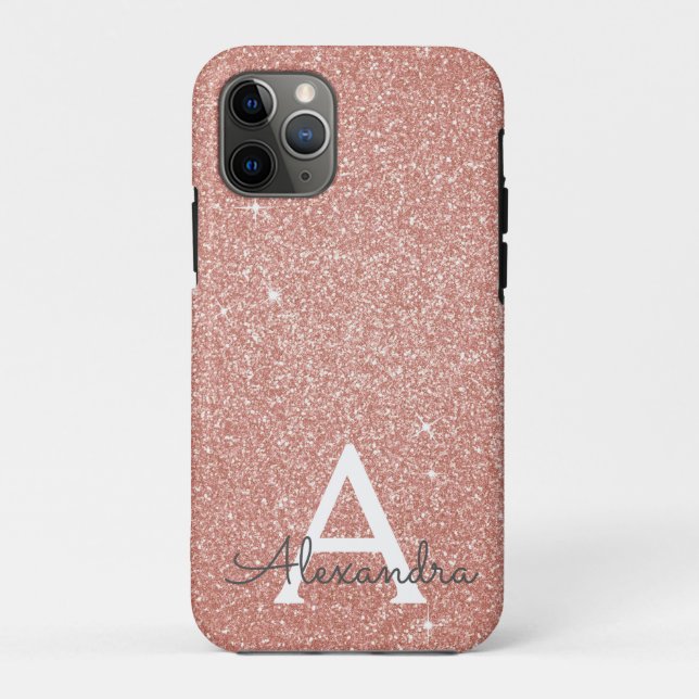 Pink Rose Gold Glitter and Sparkle Monogram Case-Mate iPhone Case (Back)