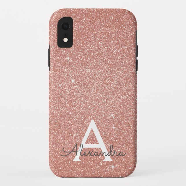 Pink Rose Gold Glitter and Sparkle Monogram Case-Mate iPhone Case (Back)