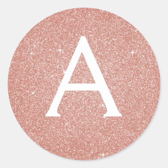 Pink Rose Gold Glitter and Sparkle Monogram Classic Round Sticker (Front)