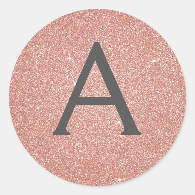Pink Rose Gold Glitter and Sparkle Monogram Classic Round Sticker (Front)