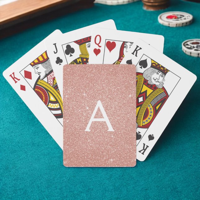 Pink Rose Gold Glitter and Sparkle Monogram Playing Cards (Creator Uploaded)