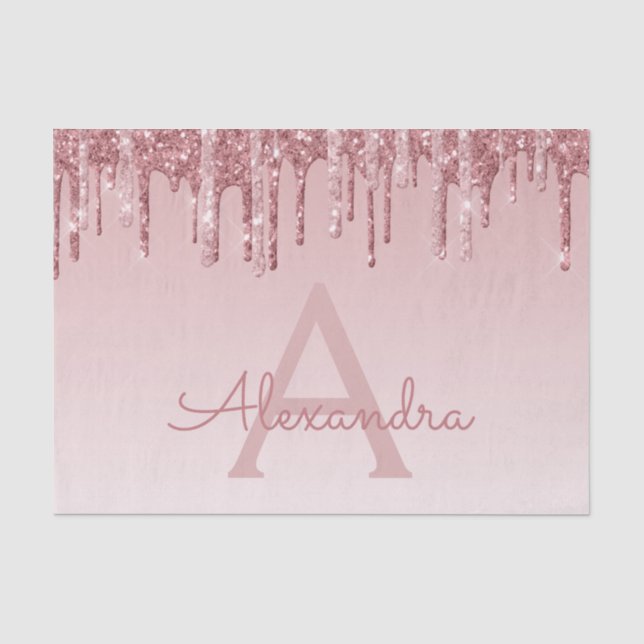 Pink Rose Gold Glitter and Sparkle Monogram Tissue Paper (Front)