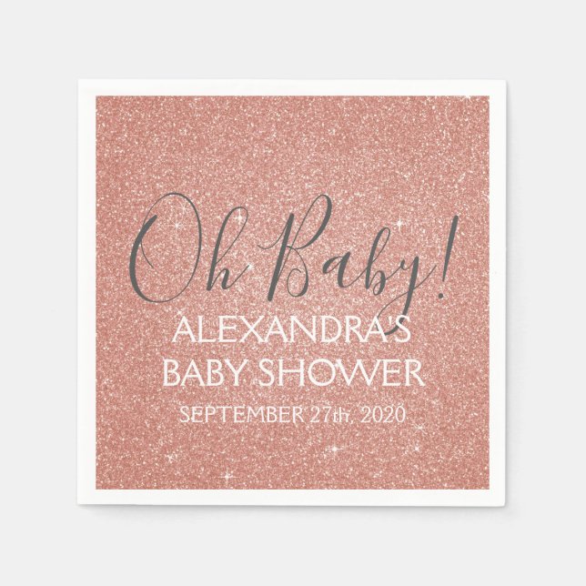 Pink Rose Gold Glitter and Sparkle Oh Baby! Napkin (Front)
