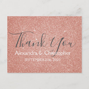 Pink Rose Gold Glitter and Sparkle Thank You Postcard