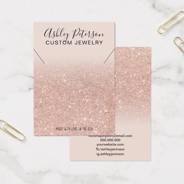 Pink rose gold glitter chic necklace display (Office)