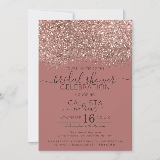 Pink Rose Gold Glitter Confetti Bridal Shower Invitation (Front)