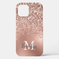 Pink Rose Gold Glitter Confetti Modern Monogrammed