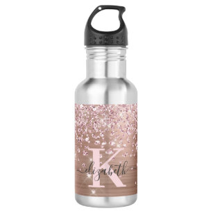 Pink Rose Gold Glitter Diamond Monogram 532 Ml Water Bottle