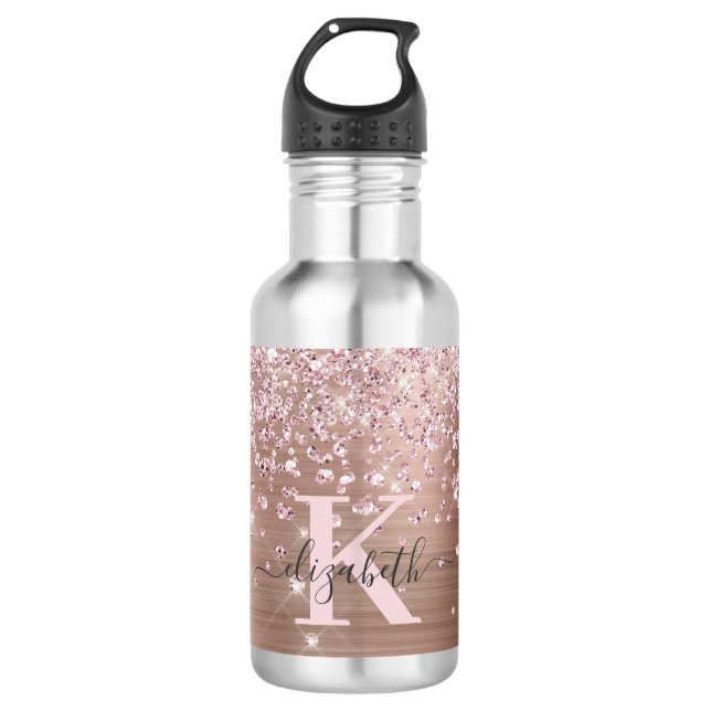 Pink Rose Gold Glitter Diamond Monogram 532 Ml Water Bottle (Front)