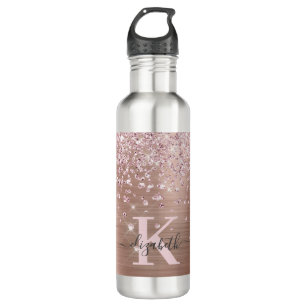 Pink Rose Gold Glitter Diamond Monogram Stainless  710 Ml Water Bottle