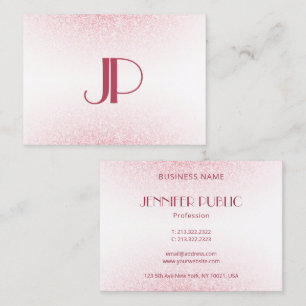 Pink Rose Gold Glitter Elegant Modern Monogram Business Card