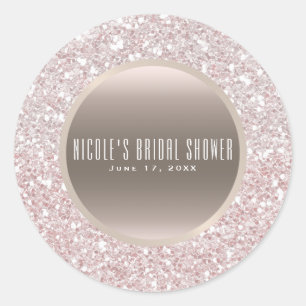 Pink Rose Gold Glitter Glam Elegant Wedding Favour Classic Round Sticker