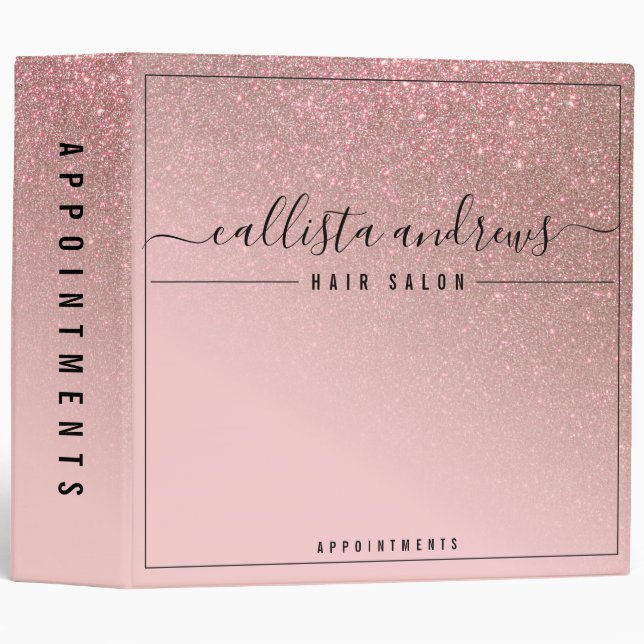 Pink Rose Gold Glitter Gradient Appointment Book Binder (Front/Spine)