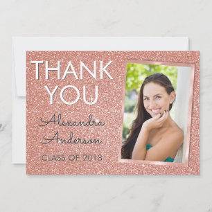 Pink Rose Gold Glitter Graduation Thank You