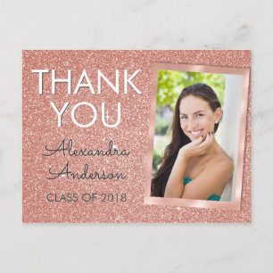 Pink Rose Gold Glitter Graduation Thank You Postcard