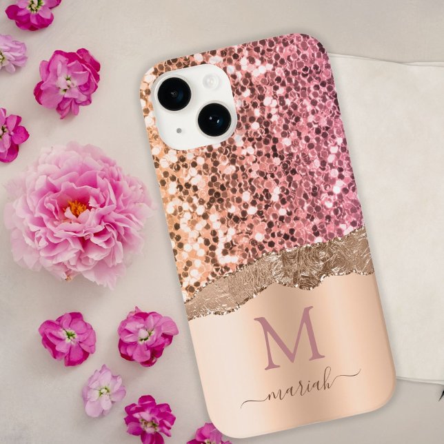 Pink Rose Gold - Glitter Initials Modern Monogram Case-Mate iPhone Case (Creator Uploaded)