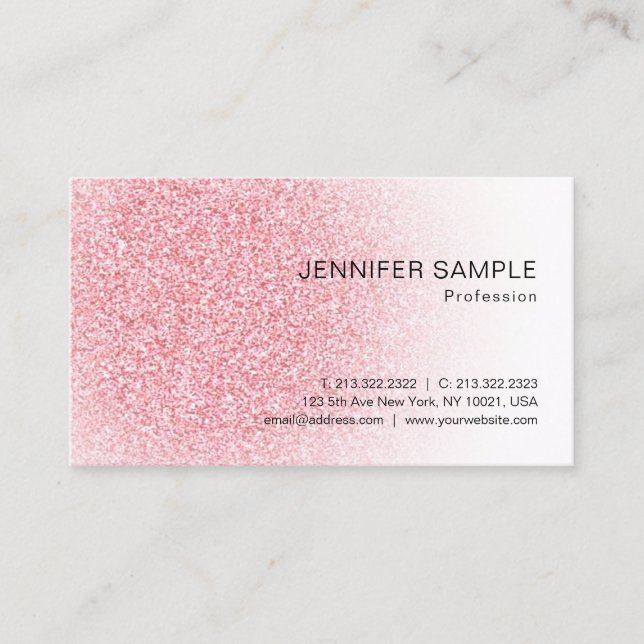 Pink Rose Gold Glitter Look Modern Elegant Business Card (Front)