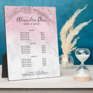 Pink rose gold glitter marble makeup services plaque