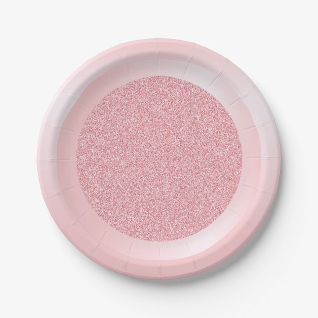 Pink Rose Gold Glitter Modern Trendy Template Paper Plate (Front)