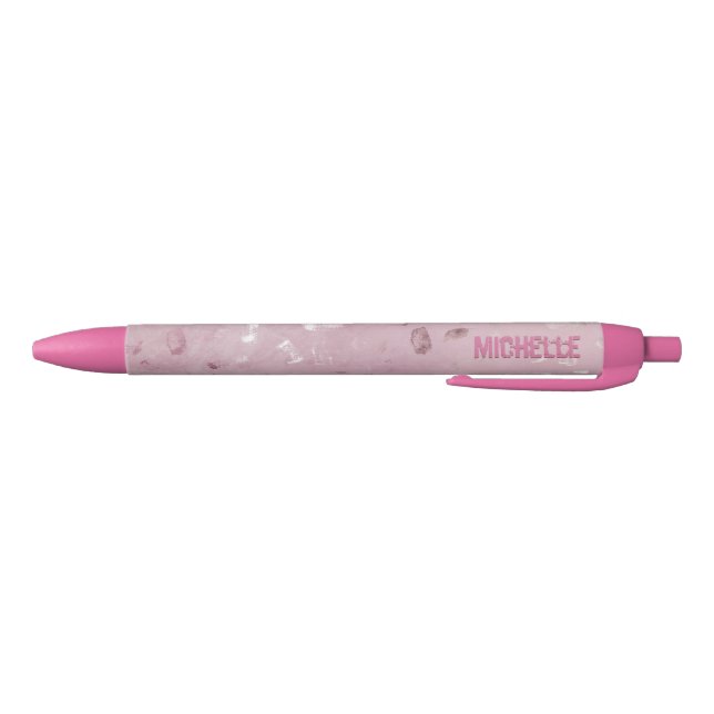 Pink Rose Gold Glitter Monogram Name Michelle Black Ink Pen (Bottom)