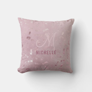 Pink Rose Gold Glitter Monogram Name Michelle Throw Pillow