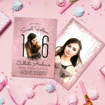 Pink Rose Gold Glitter Ombre Halo Photo Sweet 16 Invitation<br><div class="desc">This pretty and girly sweet sixteen birthday party invitation is perfect for your daughter's special day. It features faux printed sparkly pink rose gold glitter photo halo. It includes two pictures to customize with your own photos of your sweet daughter. The font is a modern and delicate black handwritten cursive...</div>