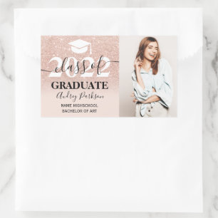 pink rose gold glitter ombre photo graduation sticker