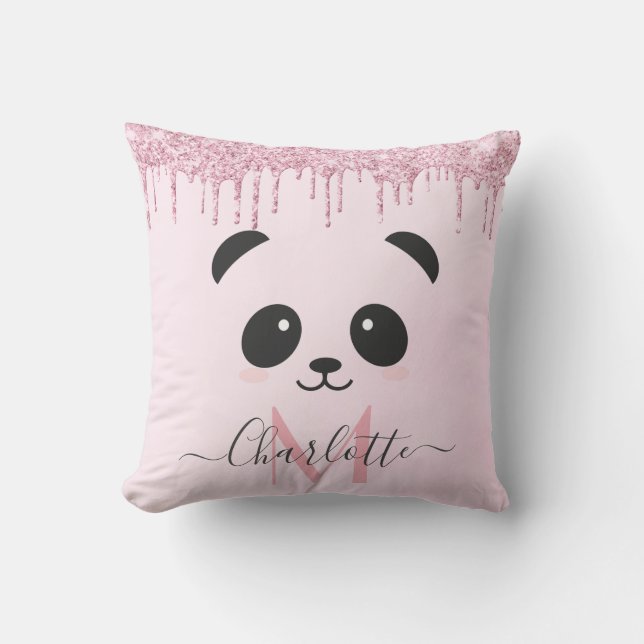 Pink rose gold glitter panda face throw pillow (Front)
