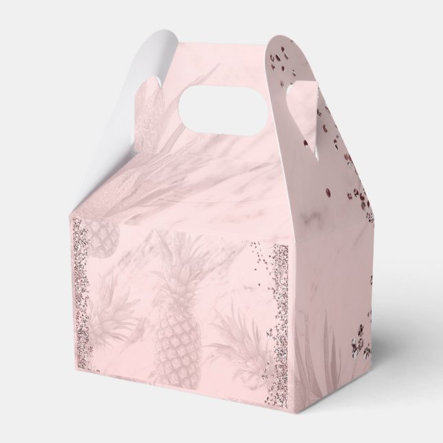 Pink Rose Gold Glitter Pineapple Tropical Party Favor Box (Front Side)