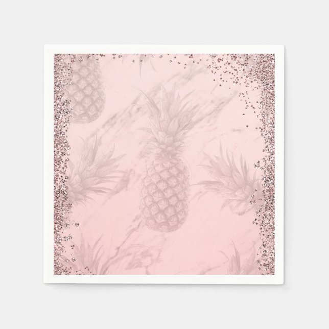Pink Rose Gold Glitter Pineapple Tropical Party Napkin (Front)