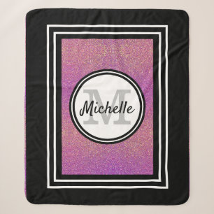 Pink Rose Gold Glitter Sparkle Black Monogram Name Sherpa Blanket