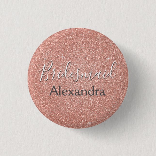 Pink Rose Gold Glitter & Sparkle Bridesmaid 1 Inch Round Button (Front)