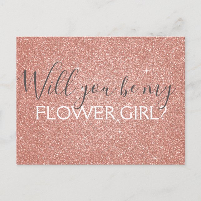Pink Rose Gold Glitter & Sparkle Flower Girl Invitation Postcard (Front)