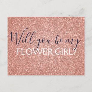 Pink Rose Gold Glitter & Sparkle Flower Girl Invitation Postcard