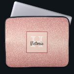 Pink rose gold glitter sparkle glam monogram laptop sleeve<br><div class="desc">Girly and elegant. A rose gold gradient faux glitter pattern. Personalize and add your name. A frame with space for your name and monogram letter.   White and black letters.  Glam for girls ,  teen girls and women.</div>
