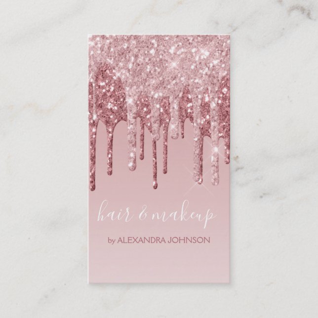 Pink Rose Gold Glitter Sparkle Hair Makeup Business Card (Front)