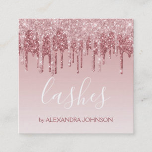 Pink Rose Gold Glitter Sparkle Lashes Square Business Card
